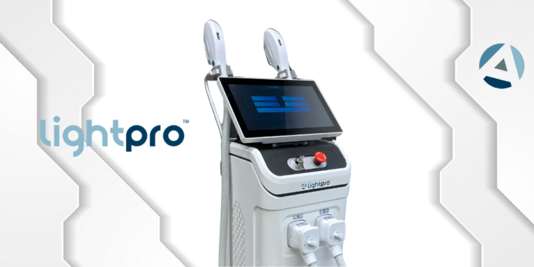 LightPro IPL device by AVANTA Medical featuring dual handpieces and an advanced touchscreen interface.